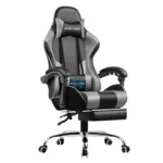 WSE0014 Modern Racing Gaming Chair Premium Black Leather Swivel and Height Adjustable with Massage Footrest for Gamers